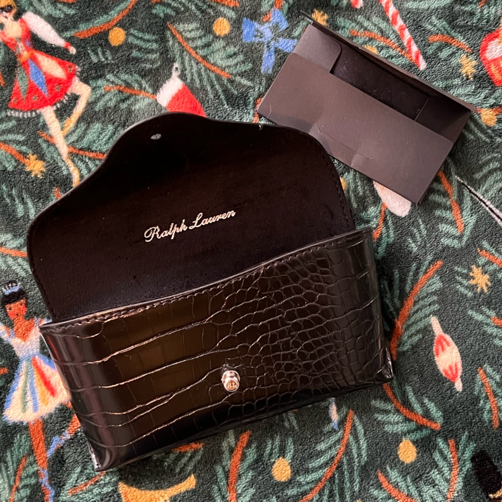 Ralph Lauren black crocodile embossed eyeglasses case with cleaning cloth